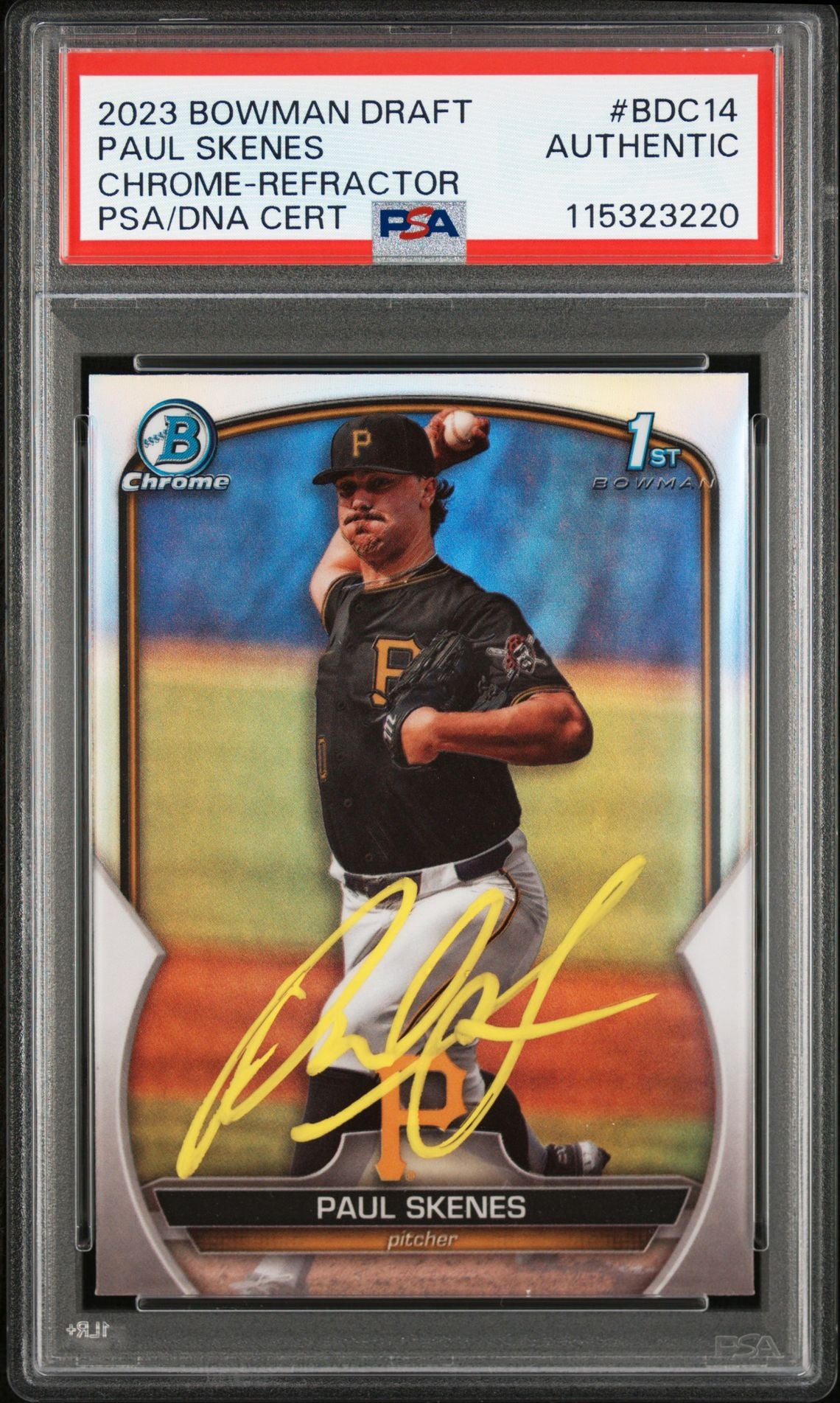Paul Skenes 2023 Bowman Chrome Refractor Signed Rookie Card #BDC14 Auto PSA 3220-Powers Sports Memorabilia