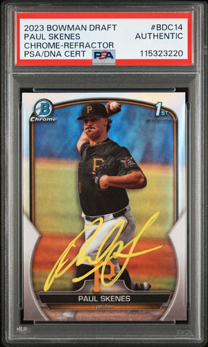 Paul Skenes 2023 Bowman Chrome Refractor Signed Rookie Card #BDC14 Auto PSA 3220-Powers Sports Memorabilia