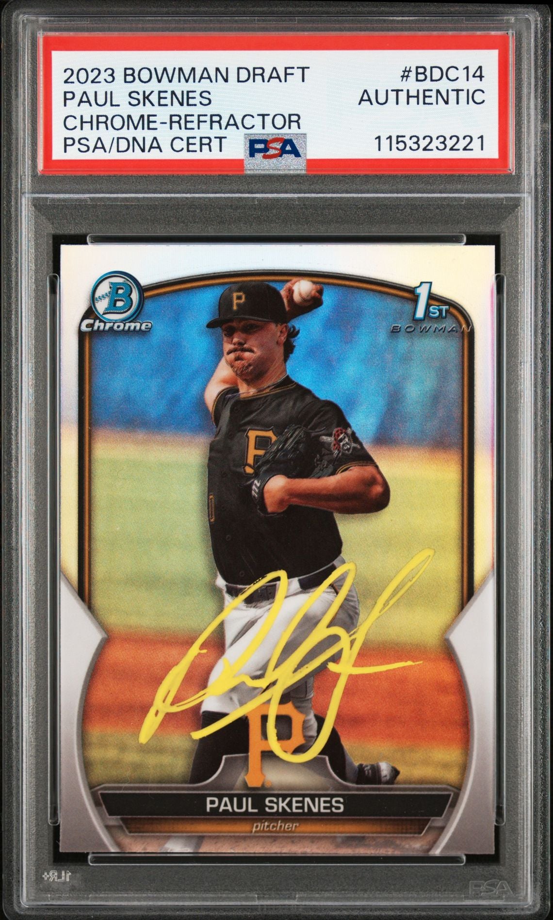 Paul Skenes 2023 Bowman Chrome Refractor Signed Rookie Card #BDC14 Auto PSA 3221-Powers Sports Memorabilia