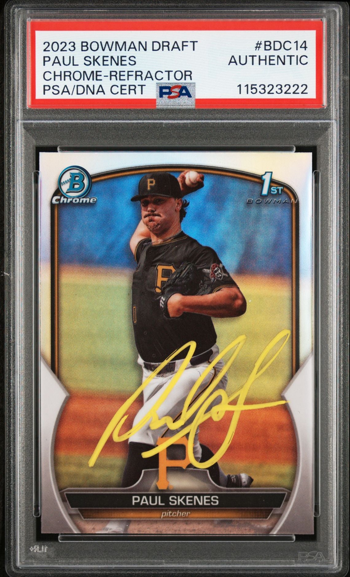 Paul Skenes 2023 Bowman Chrome Refractor Signed Rookie Card #BDC14 Auto PSA 3222-Powers Sports Memorabilia