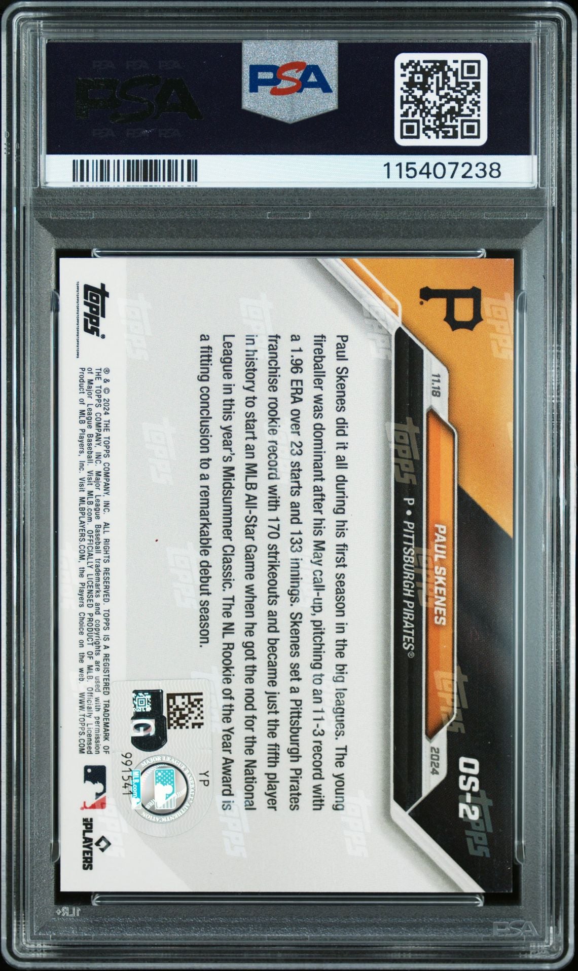 Paul Skenes 2024 Topps Now Signed Baseball Rookie of the Year Card #OS2 Auto Graded PSA 10 115407238