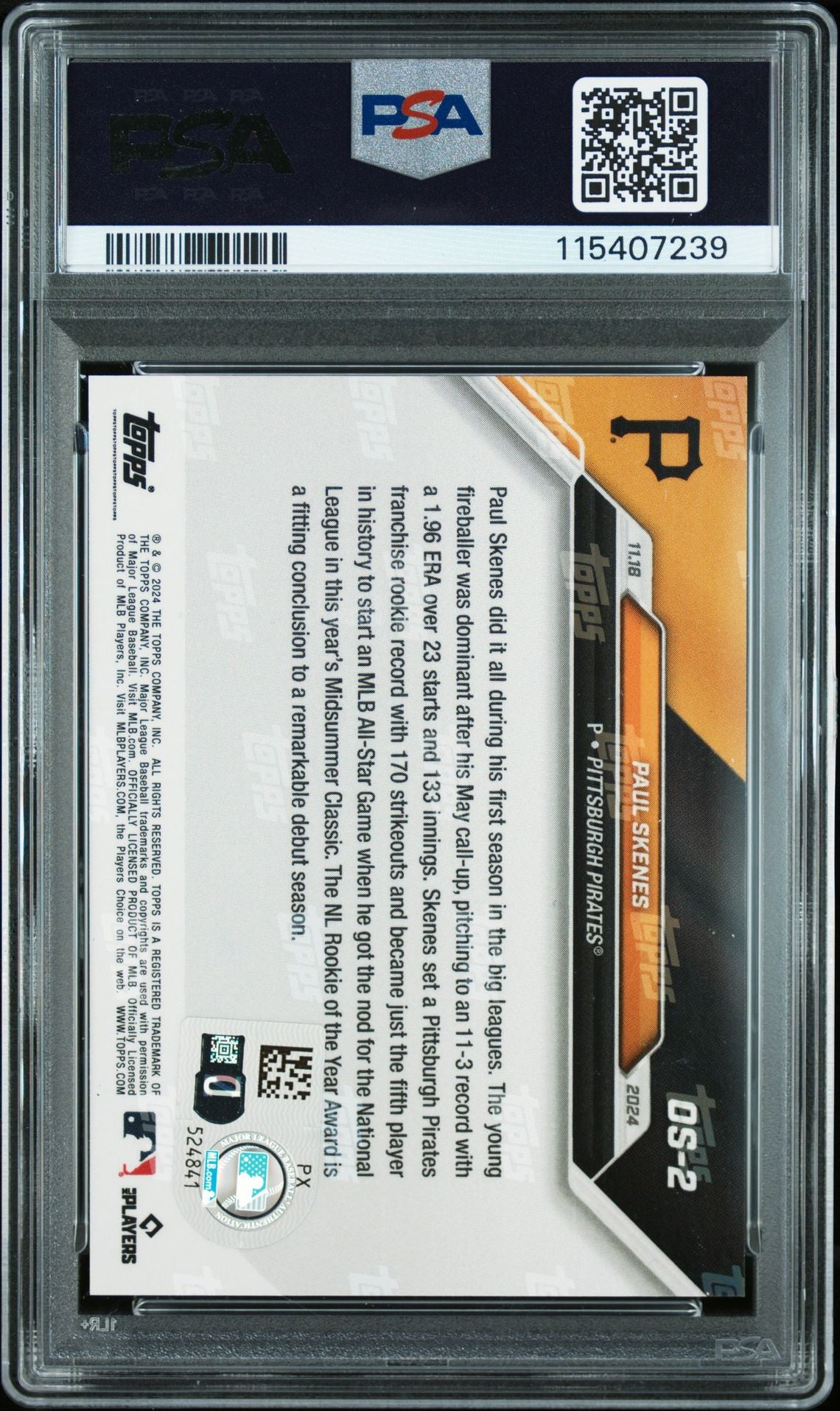 Paul Skenes 2024 Topps Now Signed Baseball Rookie of the Year Card #OS2 Auto Graded PSA 10 115407239