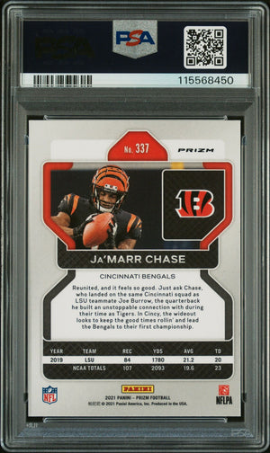 Ja'Marr Chase 2021 Panini Prizm Orange Ice Signed Football Rookie Card #337 Graded PSA 8 Auto 10 Cert # 115568450-Powers Sports Memorabilia