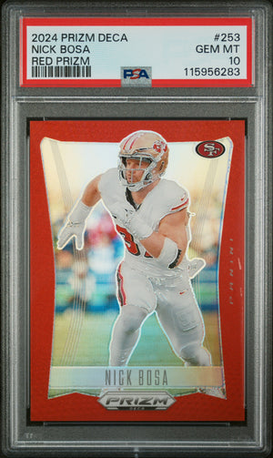 Nick Bosa 2024 Panini Prizm Deca Red Football Card #253 Graded PSA 10 103/199 Cert # 115956283-Powers Sports Memorabilia