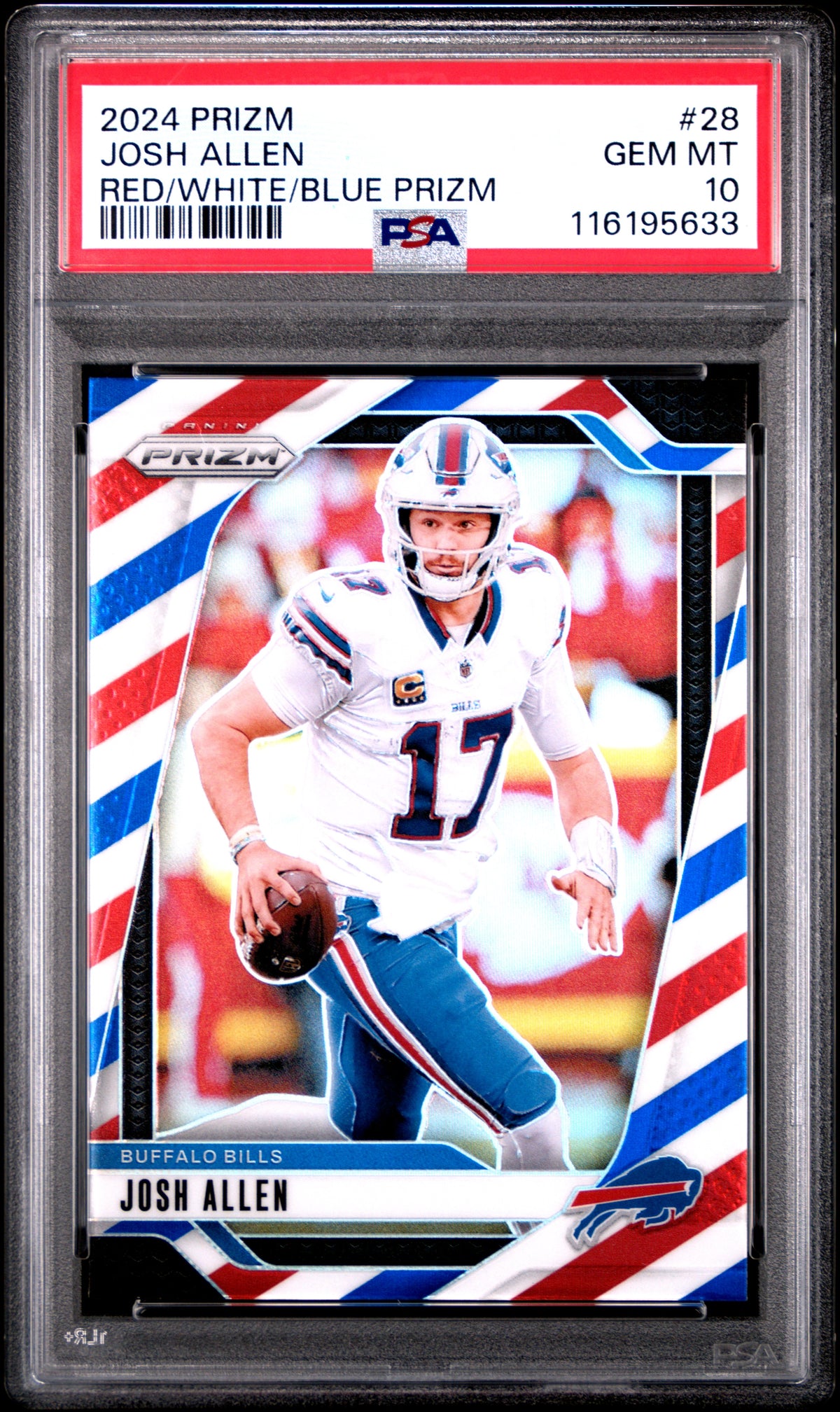 Josh Allen 2024 Panini Prizm Red White Blue Football Card #28 Graded PSA 10 Cert # 116195633-Powers Sports Memorabilia