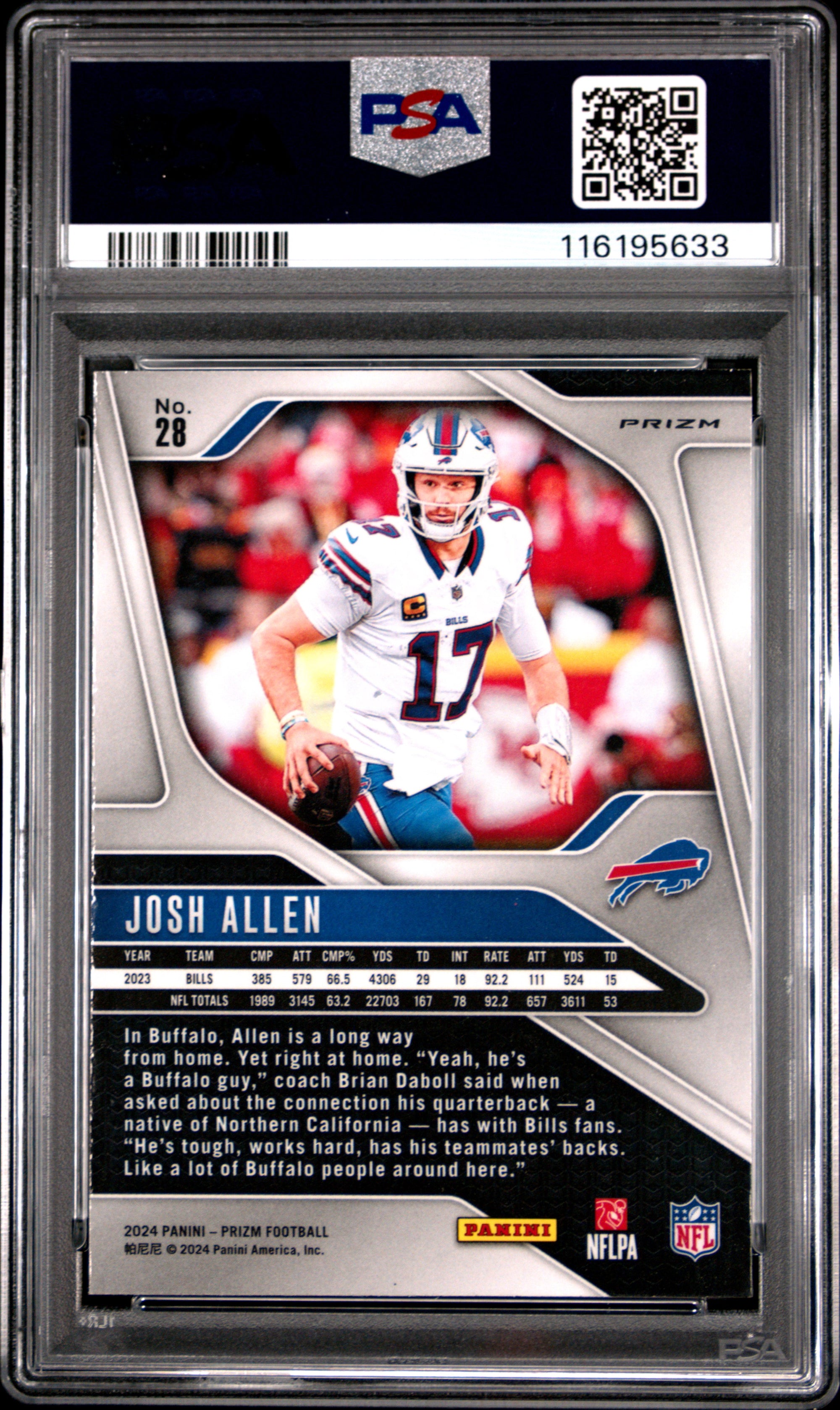 Josh Allen 2024 Panini Prizm Red White Blue Football Card #28 Graded PSA 10 Cert # 116195633-Powers Sports Memorabilia