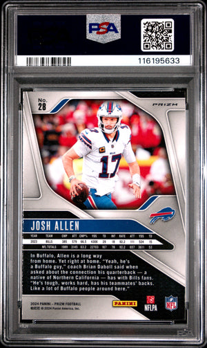 Josh Allen 2024 Panini Prizm Red White Blue Football Card #28 Graded PSA 10 Cert # 116195633-Powers Sports Memorabilia