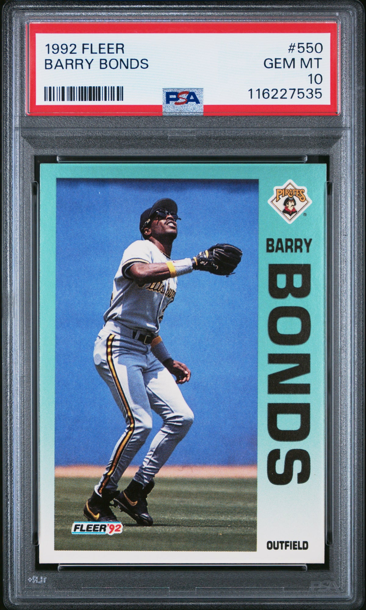 Barry Bonds 1992 Fleer Pittsburgh Pirates Baseball Card #550 Graded PSA 10 Cert #116227535-Powers Sports Memorabilia
