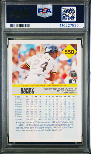 Barry Bonds 1992 Fleer Pittsburgh Pirates Baseball Card #550 Graded PSA 10 Cert #116227535-Powers Sports Memorabilia