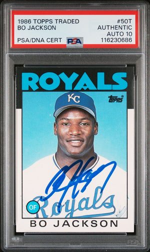 Bo Jackson 1986 Topps Traded Signed Baseball Rookie Card #50T Auto Graded PSA 10 Cert # 116230686-Powers Sports Memorabilia
