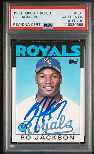 Bo Jackson 1986 Topps Traded Signed Baseball Rookie Card #50T Auto Graded PSA 10 Cert # 116230688-Powers Sports Memorabilia