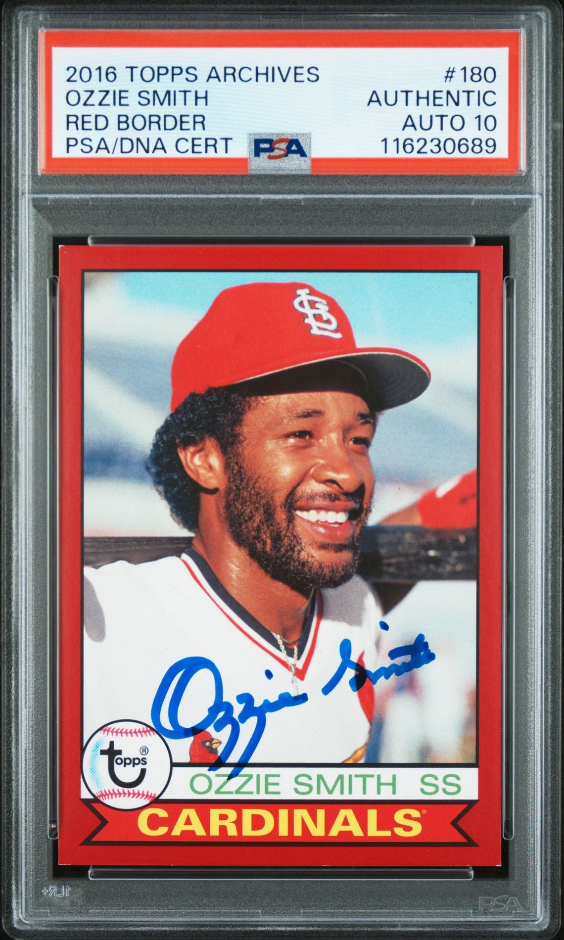 Ozzie Smith 2016 Topps Archives Red Border Signed Baseball Card #180 Auto Graded PSA 10 48/50 Cert # 116230689-Powers Sports Memorabilia
