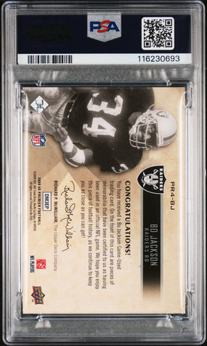 Bo Jackson 2008 Upper Deck Premier Remnants Game Used Jersey Signed Football Card #PR4BJ Auto Graded PSA 10 10/10 Cert # 116230693
