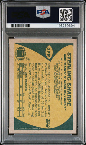 Sterling Sharpe 1989 Topps Signed Football Rookie Card #379 Auto Graded PSA 9 Cert # 116230694-Powers Sports Memorabilia