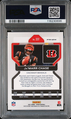Ja'Marr Chase 2021 Panini Prizm Orange Ice Signed Football Rookie Card #337 Auto Graded 10 Cert # 116230696-Powers Sports Memorabilia