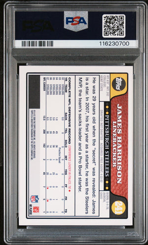 James Harrison 2008 Topps Signed Football Rookie Card #241 Auto Graded PSA 9 Cert # 116230700-Powers Sports Memorabilia