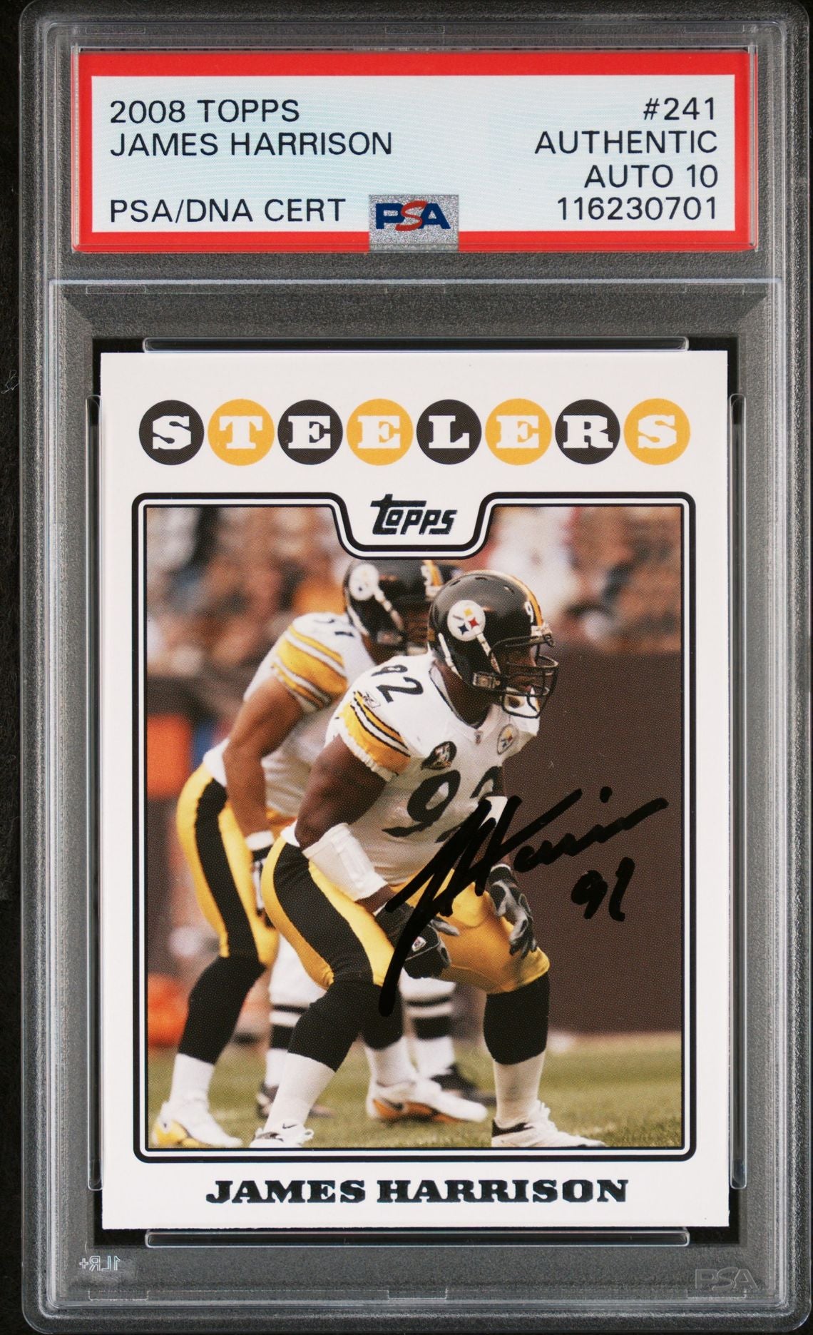 James Harrison 2008 Topps Signed Football Rookie Card #241 Auto Graded PSA 10 Cert # 116230701-Powers Sports Memorabilia