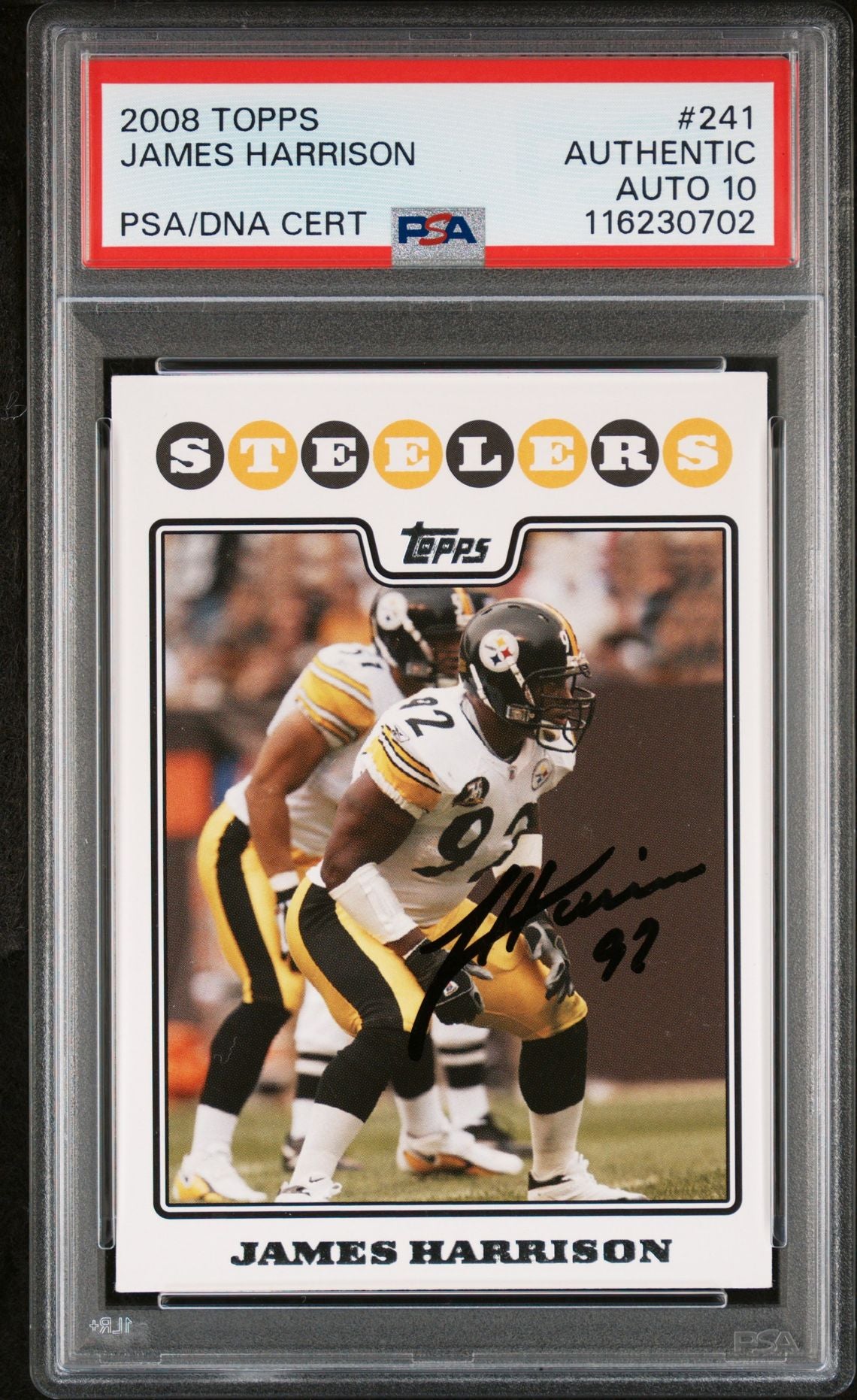 James Harrison 2008 Topps Signed Football Rookie Card #241 Auto Graded PSA 10 Cert # 116230702-Powers Sports Memorabilia