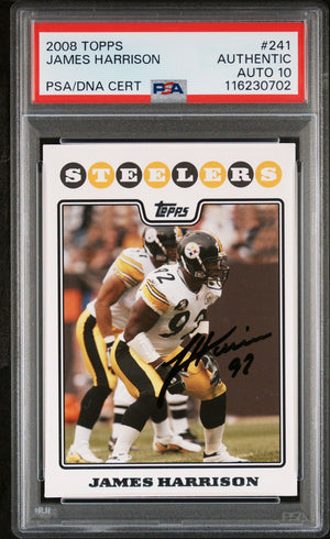 James Harrison 2008 Topps Signed Football Rookie Card #241 Auto Graded PSA 10 Cert # 116230702-Powers Sports Memorabilia