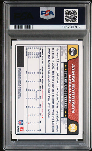 James Harrison 2008 Topps Signed Football Rookie Card #241 Auto Graded PSA 10 Cert # 116230702-Powers Sports Memorabilia