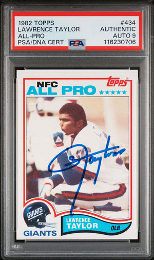 Lawrence Taylor 1982 Topps All-Pro Signed Football Rookie Card #434 Auto Graded PSA 9 Cert # 116230706-Powers Sports Memorabilia