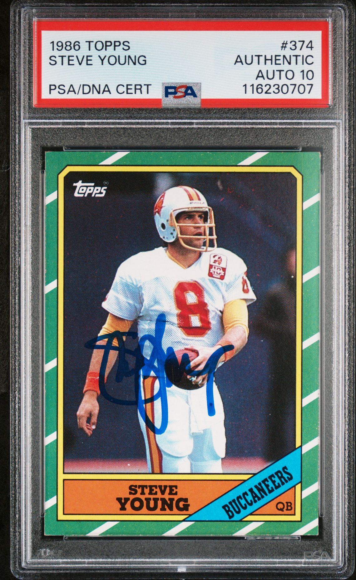 Steve Young 1986 Topps Signed Football Rookie Card #374 Auto Graded PSA 10 Cert # 116230707-Powers Sports Memorabilia