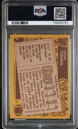 Steve Young 1986 Topps Signed Football Rookie Card #374 Auto Graded PSA 10 Cert # 116230707-Powers Sports Memorabilia