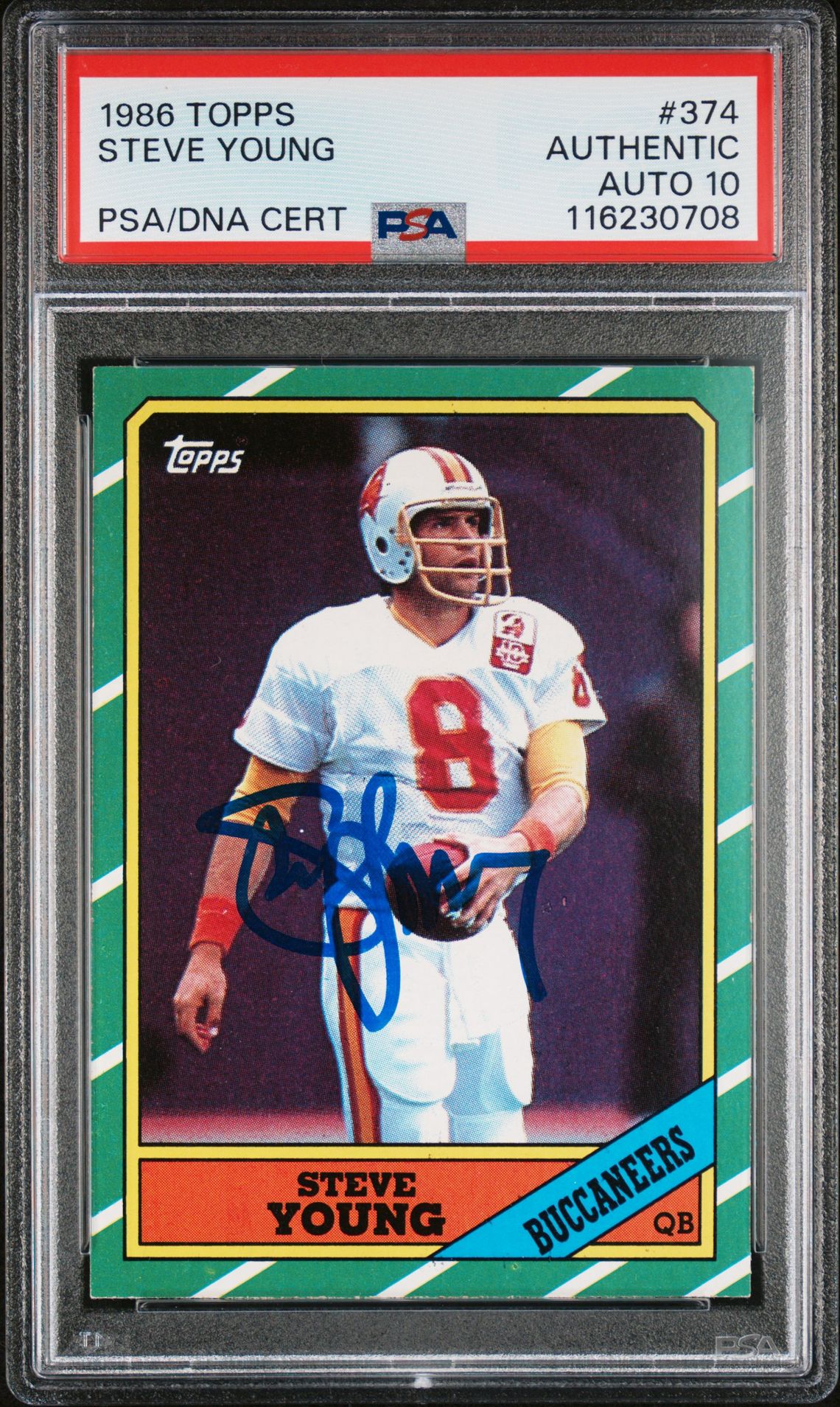 Steve Young 1986 Topps Signed Football Rookie Card #374 Auto Graded PSA 10 Cert # 116230708-Powers Sports Memorabilia
