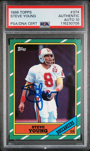 Steve Young 1986 Topps Signed Football Rookie Card #374 Auto Graded PSA 10 Cert # 116230708-Powers Sports Memorabilia
