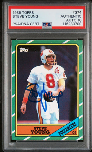 Steve Young 1986 Topps Signed Football Rookie Card #374 Auto Graded PSA 10 Cert # 116230709-Powers Sports Memorabilia