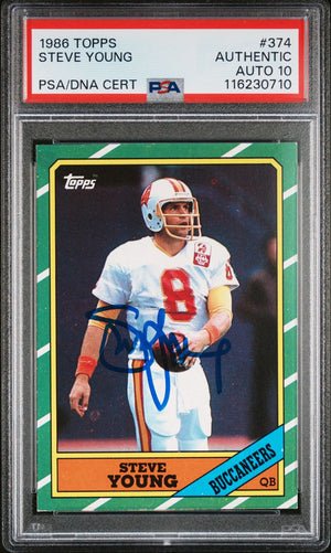 Steve Young 1986 Topps Signed Football Rookie Card #374 Auto Graded PSA 10 Cert # 1162307010-Powers Sports Memorabilia