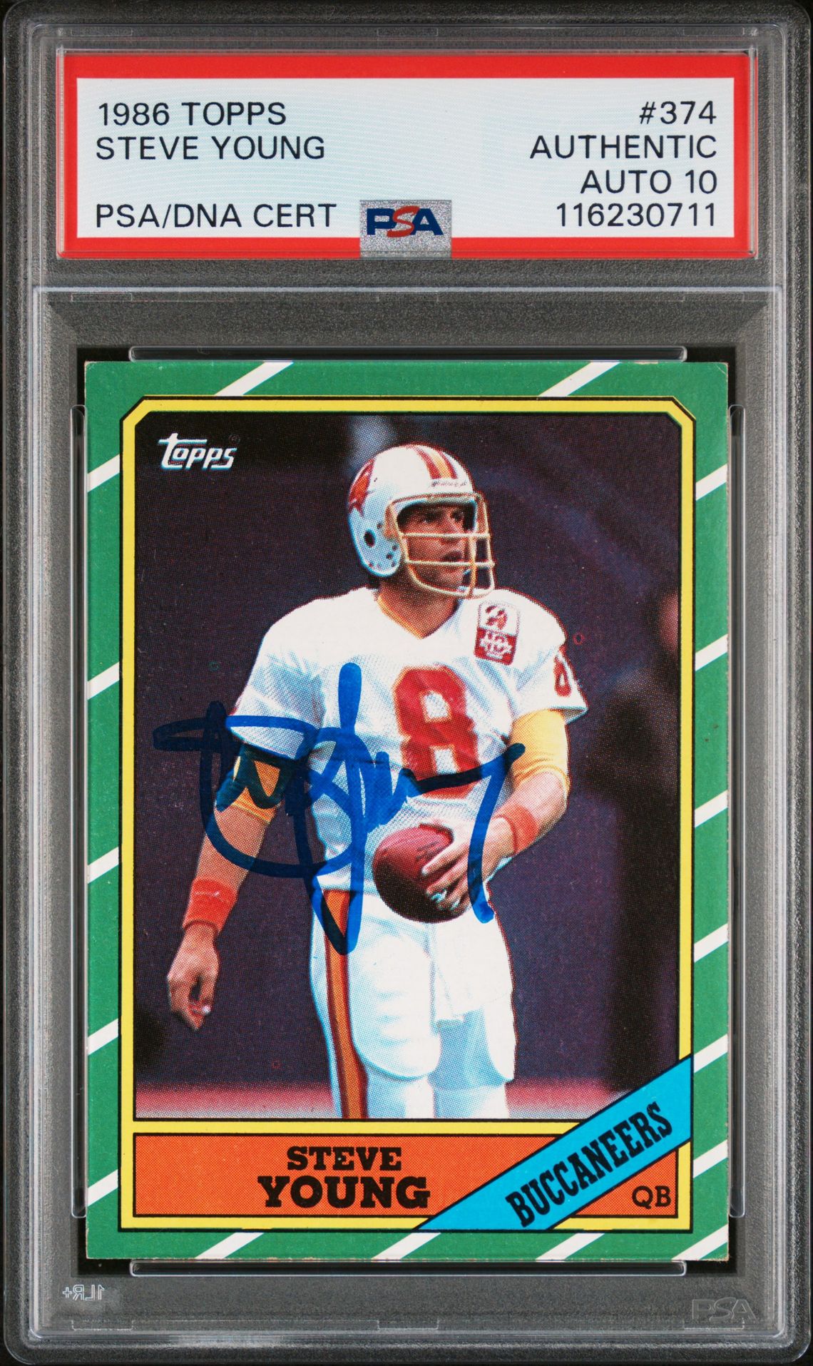 Steve Young 1986 Topps Signed Football Rookie Card #374 Auto Graded PSA 10 Cert # 1162307011-Powers Sports Memorabilia
