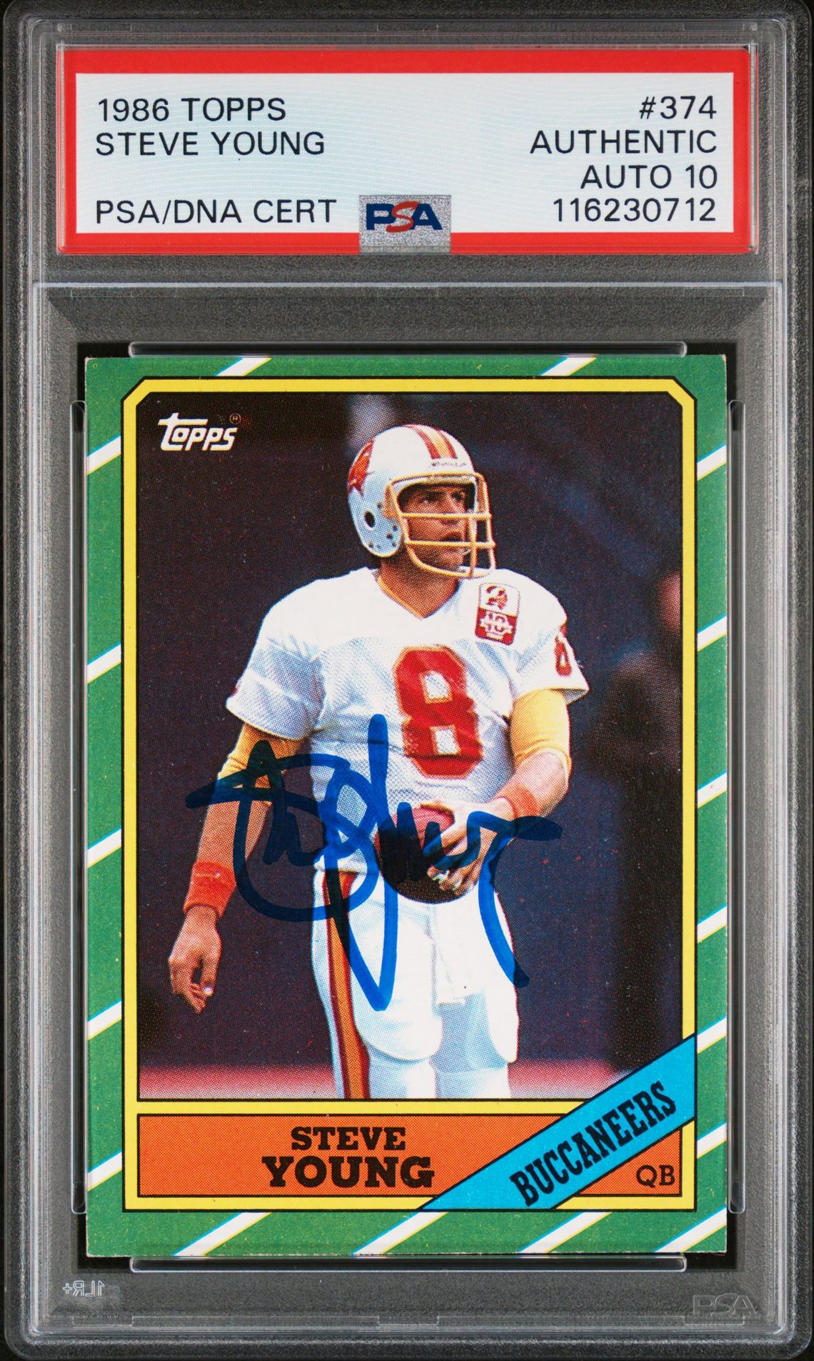 Steve Young 1986 Topps Signed Football Rookie Card #374 Auto Graded PSA 10 Cert # 1162307012-Powers Sports Memorabilia