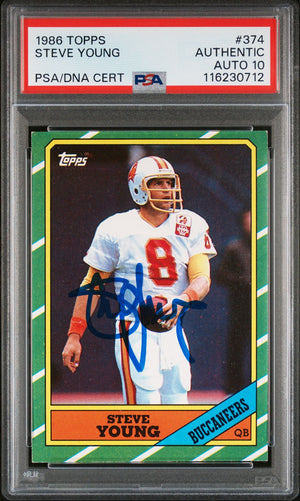 Steve Young 1986 Topps Signed Football Rookie Card #374 Auto Graded PSA 10 Cert # 1162307012-Powers Sports Memorabilia
