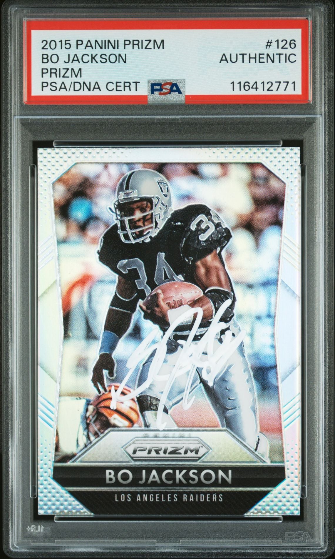 Bo Jackson 2015 Panini Prizm Silver Signed Football Card #126 Auto PSA Authentic-Powers Sports Memorabilia