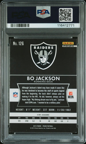 Bo Jackson 2015 Panini Prizm Silver Signed Football Card #126 Auto PSA Authentic-Powers Sports Memorabilia