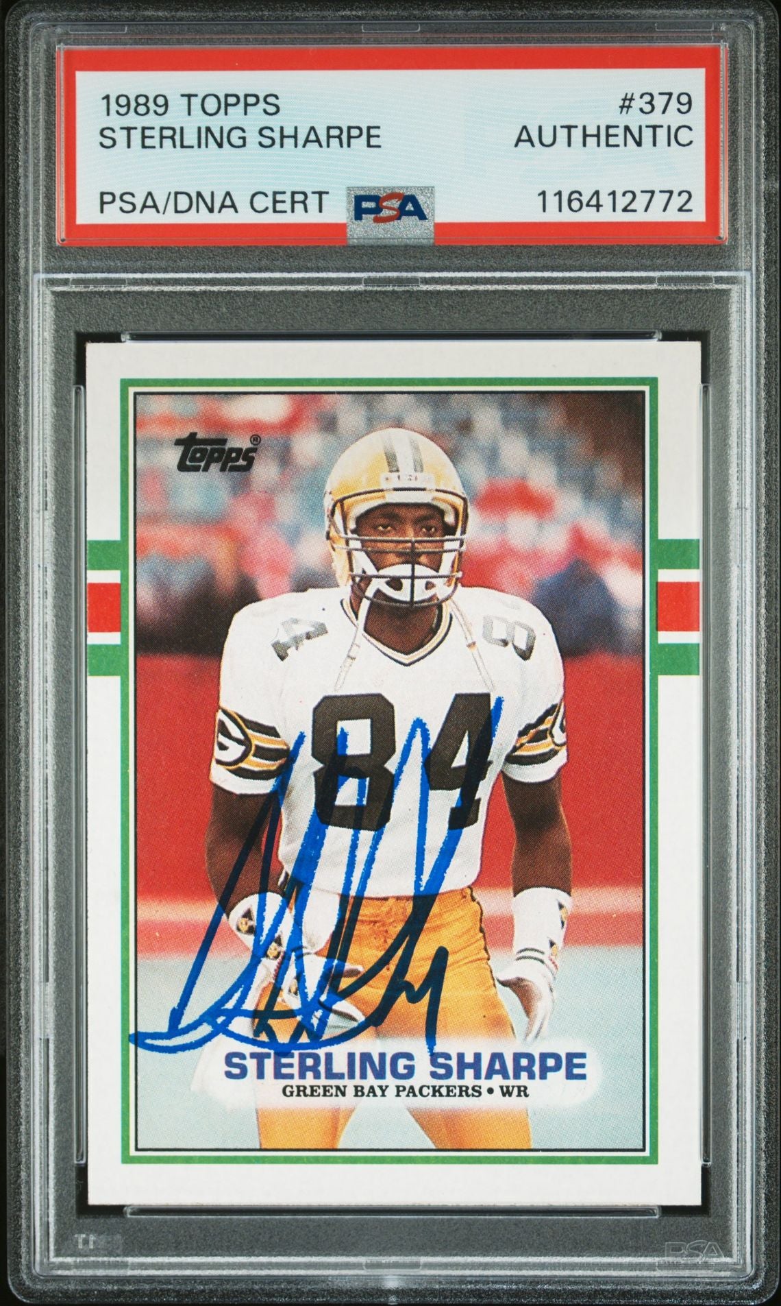 Sterling Sharpe 1989 Topps Signed Football Rookie Card #379 Auto PSA Authentic-Powers Sports Memorabilia
