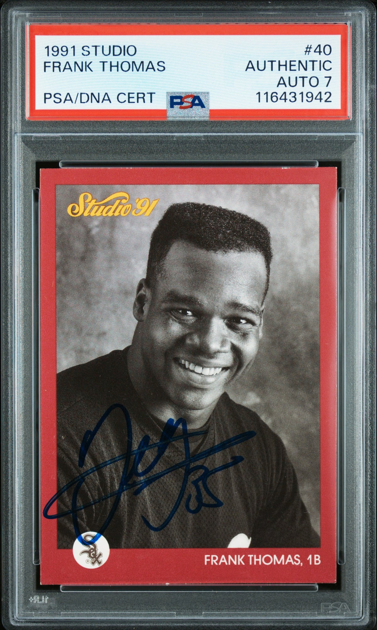 Frank Thomas 1991 Studio Chicago White Sox Signed Baseball Card #40 Graded PSA Authentic Auto 7 Cert #116431942-Powers Sports Memorabilia