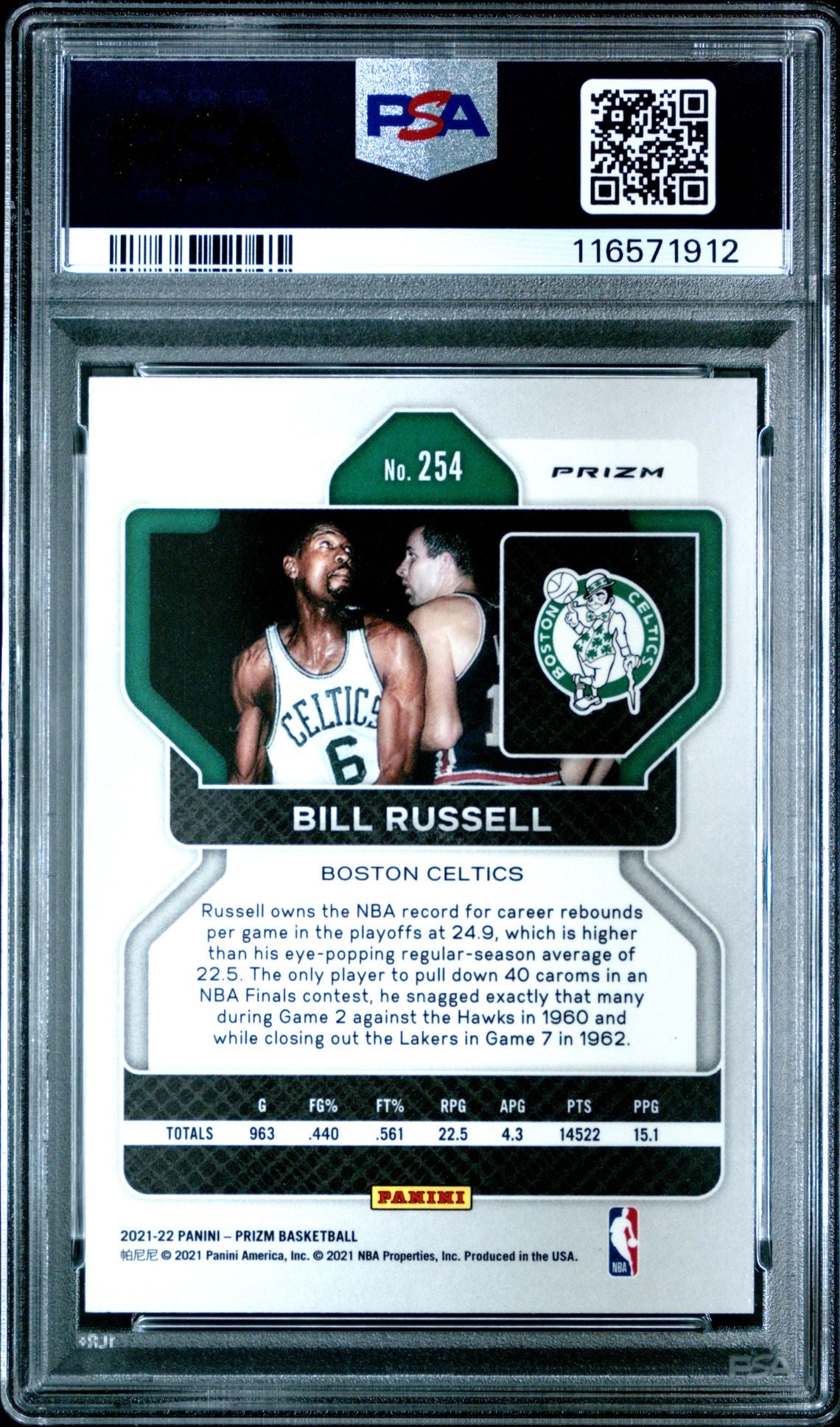 Bill Russell 2021 Panini Prizm Green Prizm Basketball Card #254 Graded PSA 10-Powers Sports Memorabilia