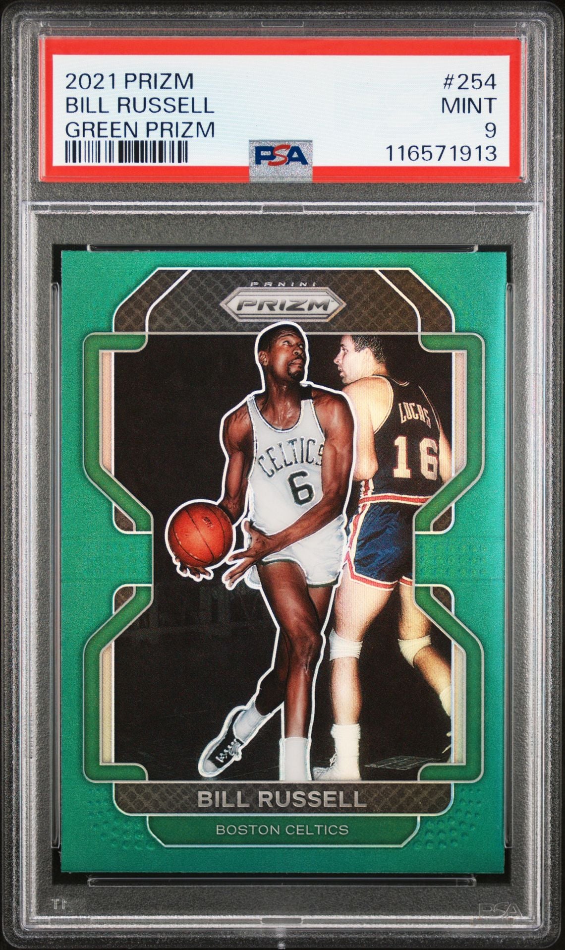 Bill Russell 2021 Panini Prizm Green Prizm Basketball Card #254 Graded PSA 9-Powers Sports Memorabilia