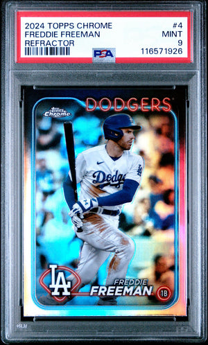 Freddie Freeman 2024 Topps Chrome Refractor Baseball Card #4 Graded PSA 9-Powers Sports Memorabilia