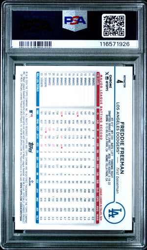 Freddie Freeman 2024 Topps Chrome Refractor Baseball Card #4 Graded PSA 9-Powers Sports Memorabilia