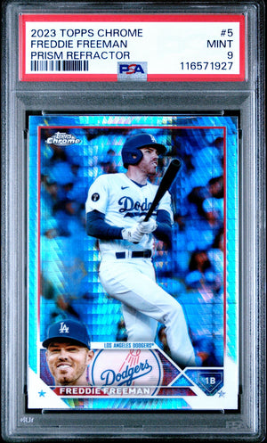 Freddie Freeman 2023 Topps Chrome Prism Refractor Baseball Card #5 Graded PSA 9-Powers Sports Memorabilia