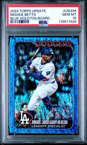 Mookie Betts 2024 Topps Update Blue Holo Foilboard Card #US334 Graded PSA 10 330/999-Powers Sports Memorabilia