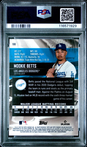 Mookie Betts 2021 Topps Stadium Club Variation Baseball Card #100 Graded PSA 10-Powers Sports Memorabilia