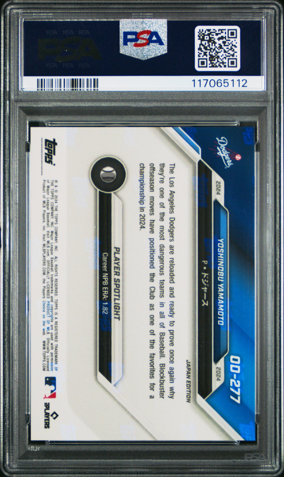 Yoshinobu Yamamoto 2024 Topps Now Dodgers RD/Opening Day-Japan Ed Baseball Rookie Card #OD277 Graded PSA 10 Cert #117065112-Powers Sports Memorabilia