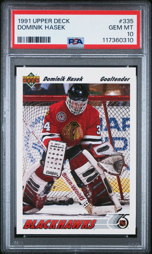 Dominik Hasek 1991 Upper Deck Chicago Blackhawks Hockey Rookie Card RC #335 Graded PSA 10 Cert #117360310-Powers Sports Memorabilia
