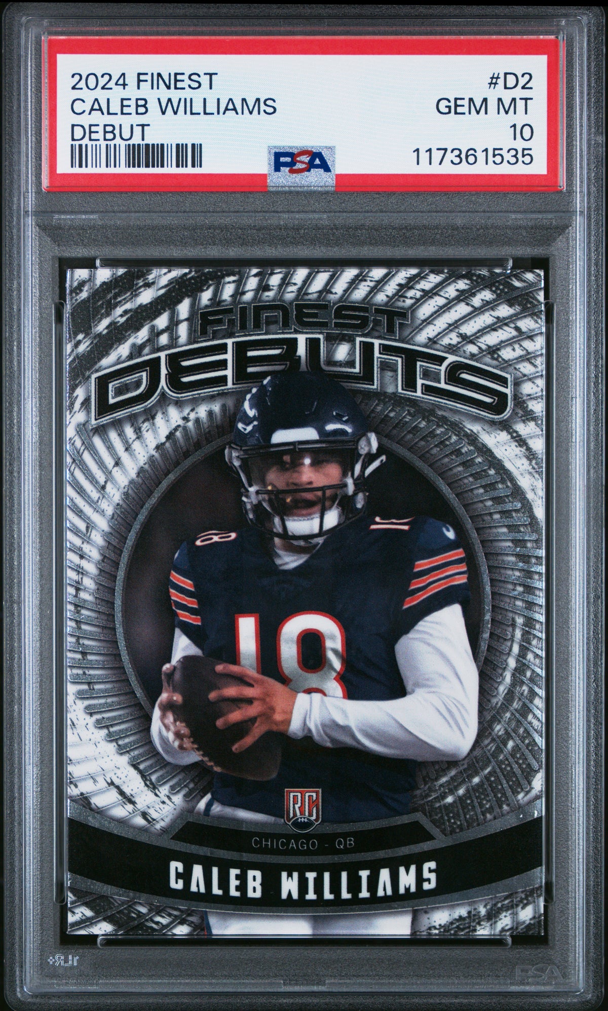 Caleb Williams 2024 Finest Debut Rookie Football Card #D2 Graded PSA 10 Cert 117361535-Powers Sports Memorabilia