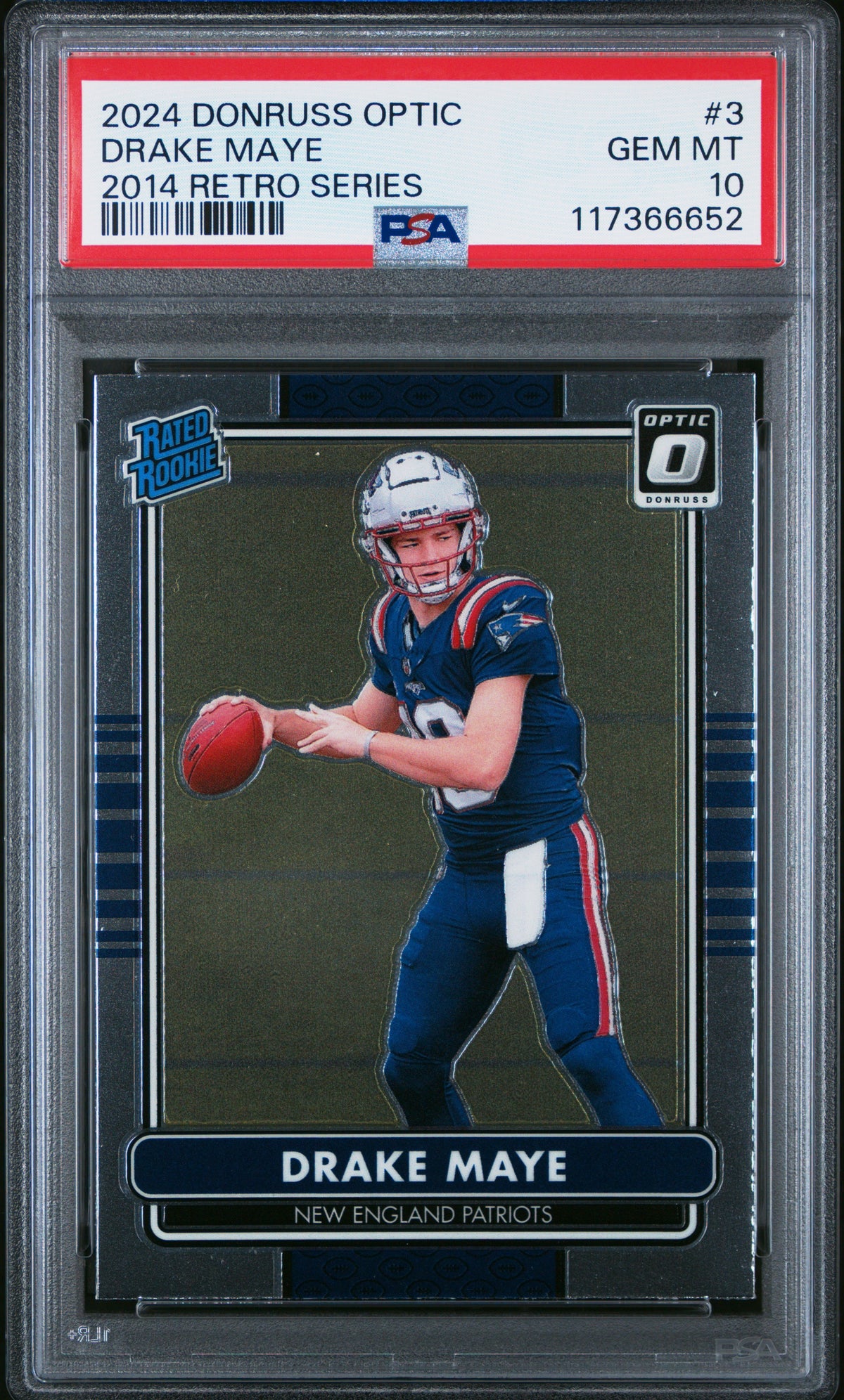 Drake Maye 2024 Donruss Optic 2014 Retro Series Rookie Football Card #3 Graded PSA 10 Cert #117366652-Powers Sports Memorabilia