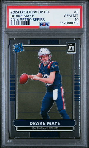 Drake Maye 2024 Donruss Optic 2014 Retro Series Rookie Football Card #3 Graded PSA 10 Cert #117366652-Powers Sports Memorabilia